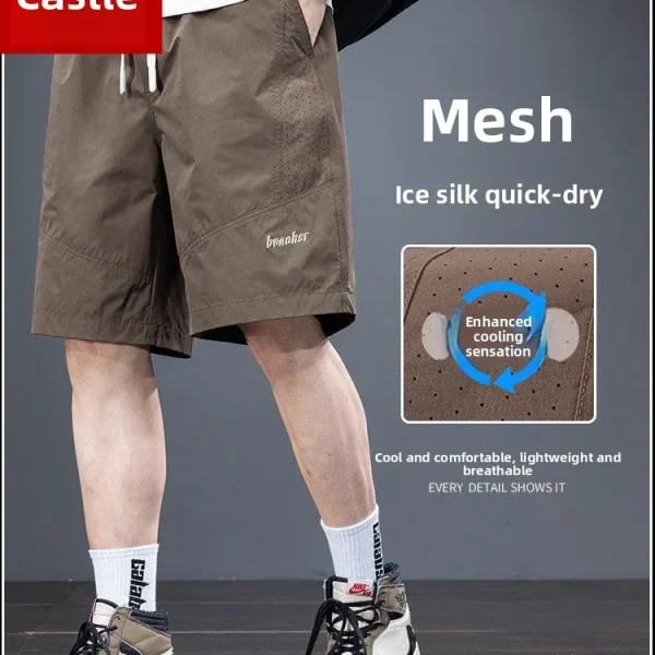 Men’s Quick‑Dry Ice‑Silk Shorts – Breathable Mesh Straight‑Leg Fit